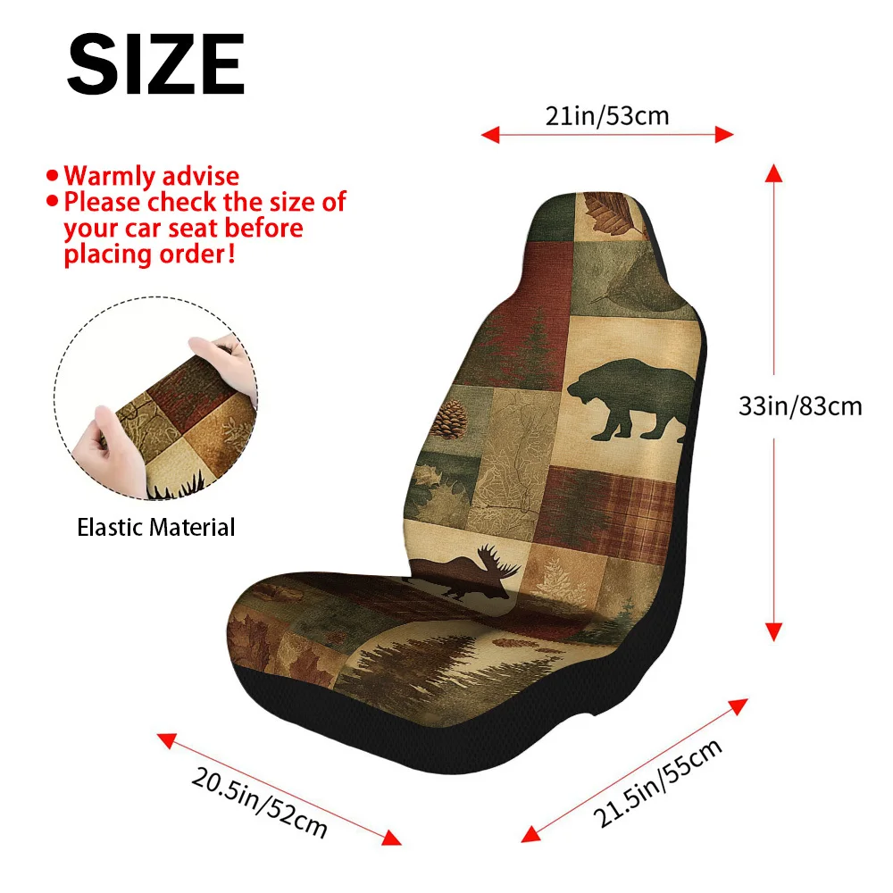 Set Of 2, Rustic Forest Animal Inspired Car Seat Covers – Complete Set Of Protectors For Front Seats, Universally Compatible, St