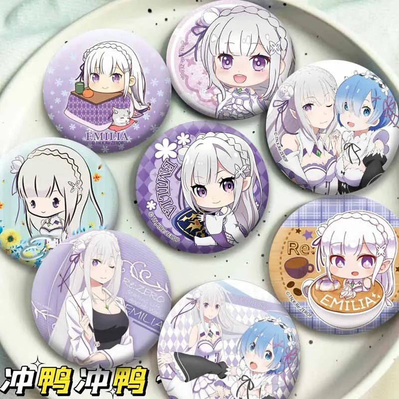 Cute Cartoon Girl Emilia Chibi Badges Cartoon Role Playing Lapel Pins Jewelry Brooch  Accessory Bag Clothes Decor Ornament Gifts