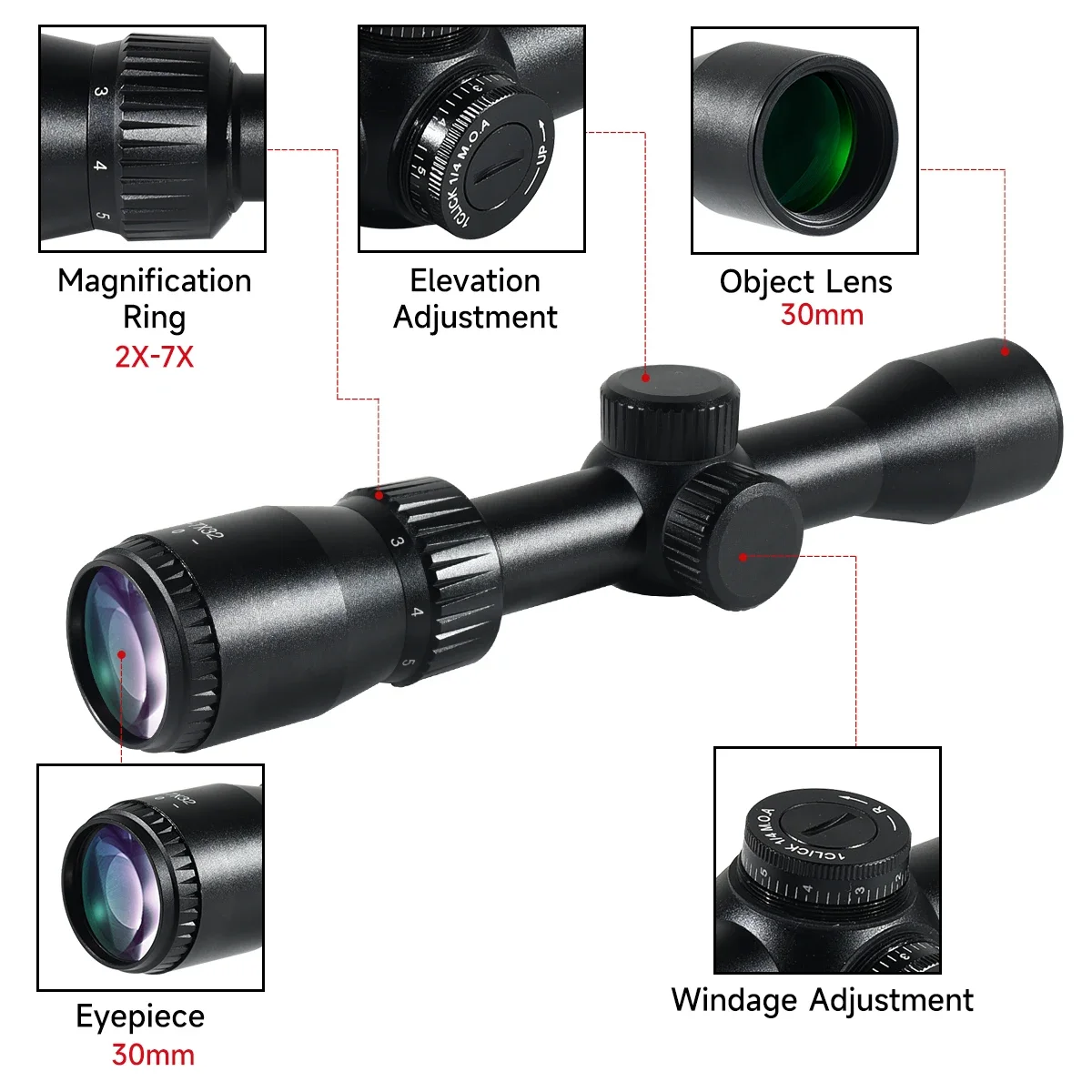 2-7x32 SFP Cross Reticle Tactical Optics Rifle Scope Outdoor 25.4mm Tube Hunting Gun Accessoirey Sight Fit 11/20MM Rail Mount