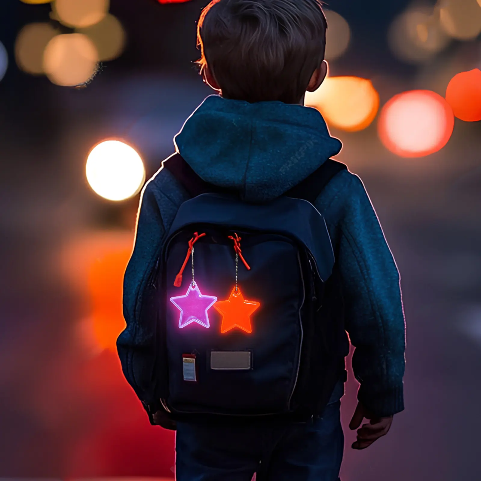 15Pcs Star Shaped Reflective Keychains PVC Bag Charms Safety Warning Pendant for School Backpacks Bag Key Ring