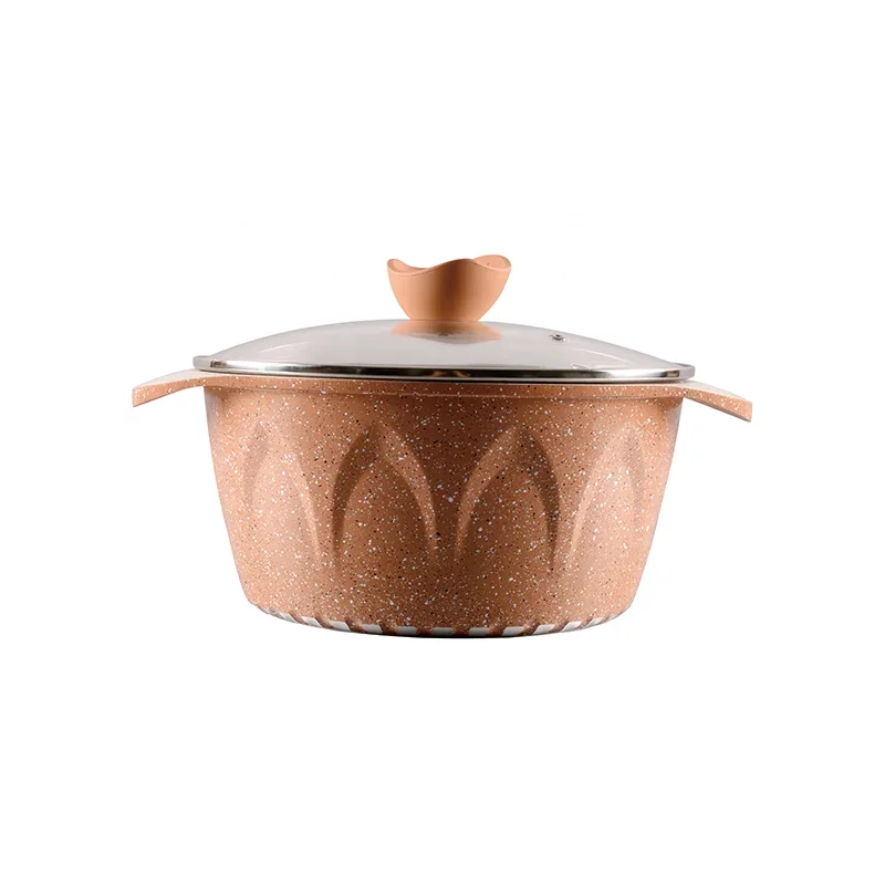 Lotus Design Kitchenware Die Casting Aluminum Marble Casserole Ceramic Cookware Set Granite Pot Non-Stick