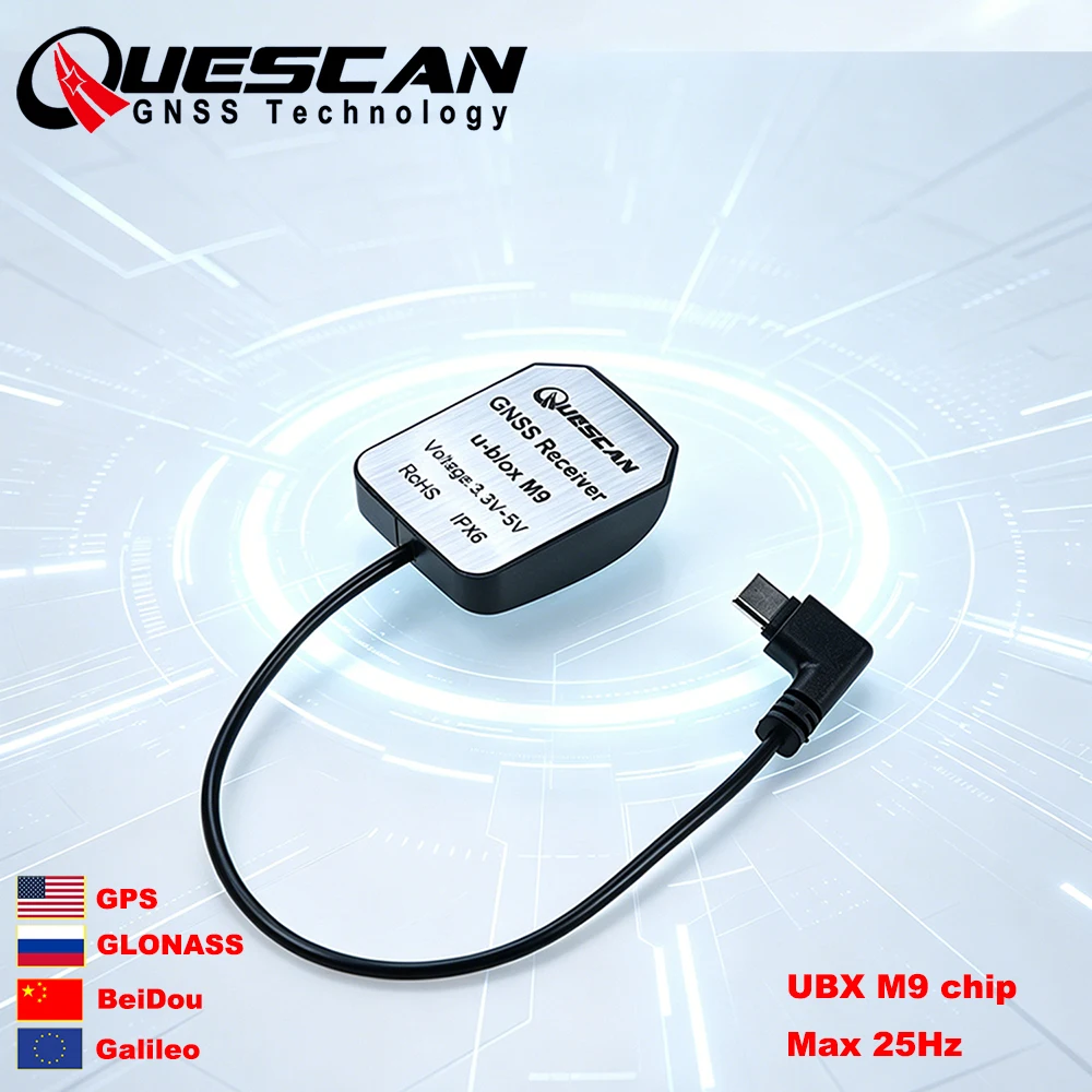 

QUESCAN Android USB Type-C GPS-антенна-приемник NEO-M9N Geely USB GPS GLONASS Galileo BeiDou Внешний USB-C GNSS-приемник UBX M9
