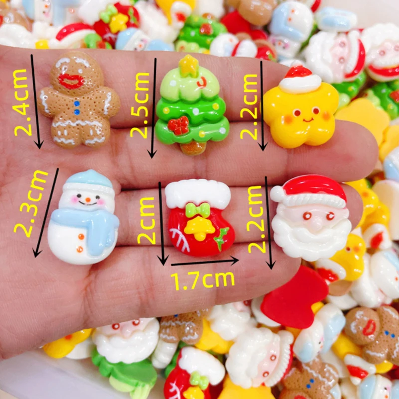 10pcs Mini คริสต์มาสเรซิ่น Figurine หัตถกรรมน่ารัก Reindeer Xmas Tree Santa Claus Flatback Cabochon เครื่องประดับ DIY ใหม่ปีของขวัญ