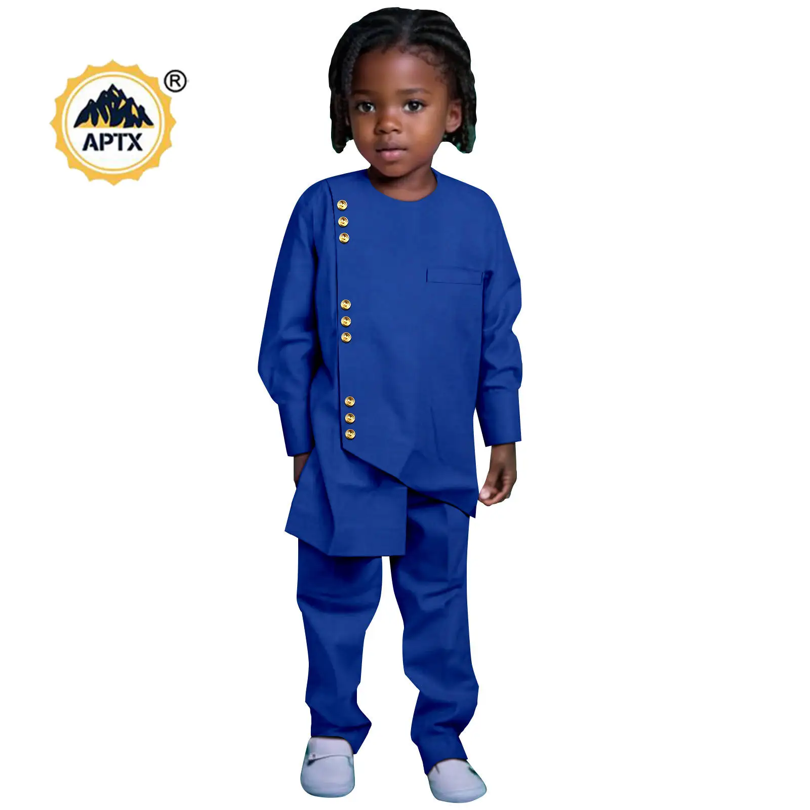 

African Clothes for Boy Suits Kaftan Outwear Asymmetrical Top and Pant 2 Pieces Sets Bazin Riche Kids Children Outfits 2446059