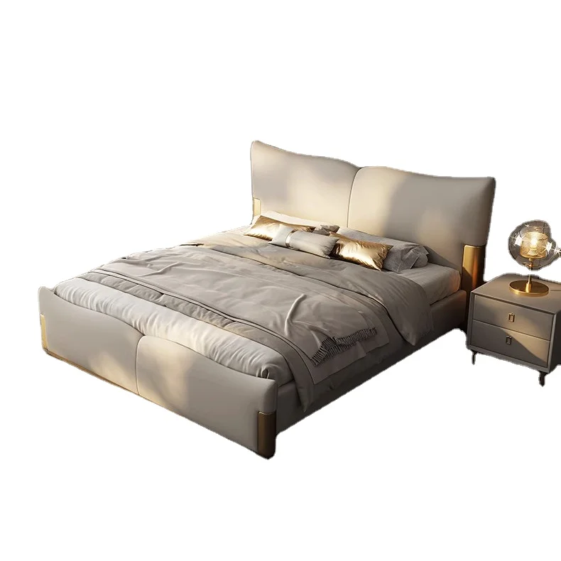 

# Leather Upholstered Bed, Double Cloud-Curved Headboard Design with Integrated Soft Craft & Contemporary Vibe
