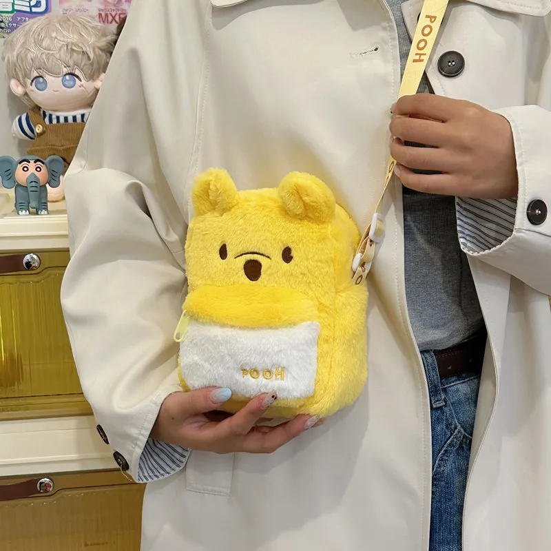 New Winnie the Pooh Plush Coin Purse Crossbody Bag for Girls Kids Cute Cartoon Student Small Shoulder Bag Gift