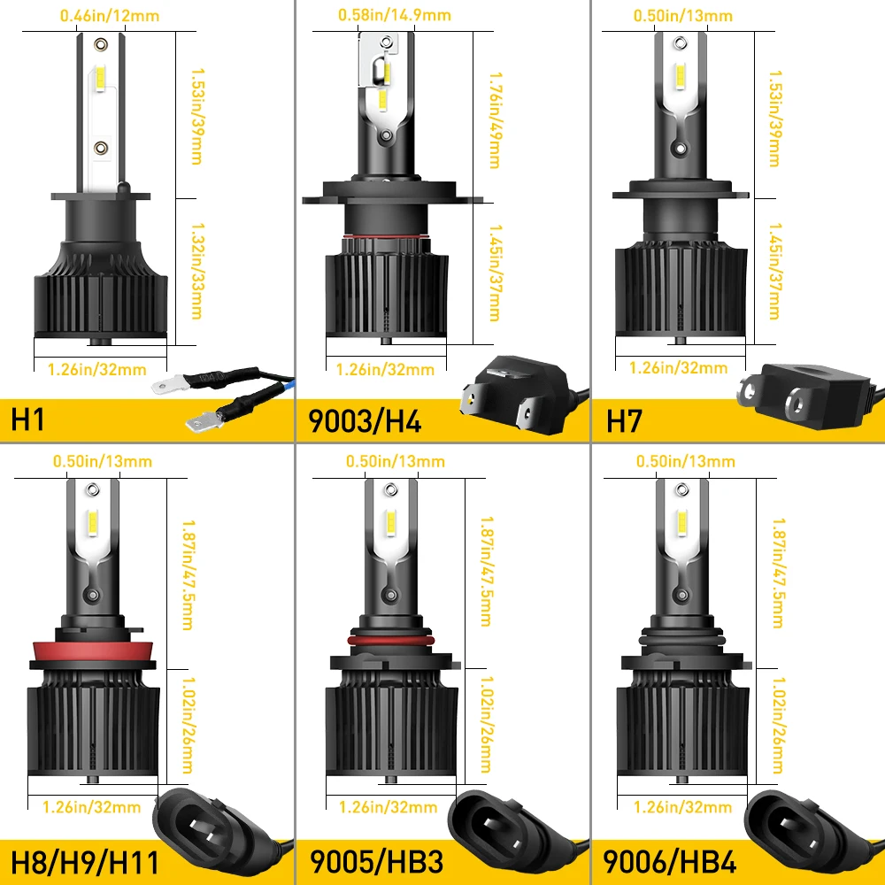 AUXITO 2 sztuki H1 H7 LED dla żarówka reflektora samochodu LED H4 9003 H8 H11 9005 HB3 9006 HB4 Mini lampa samochodowa 12V 6000K biały