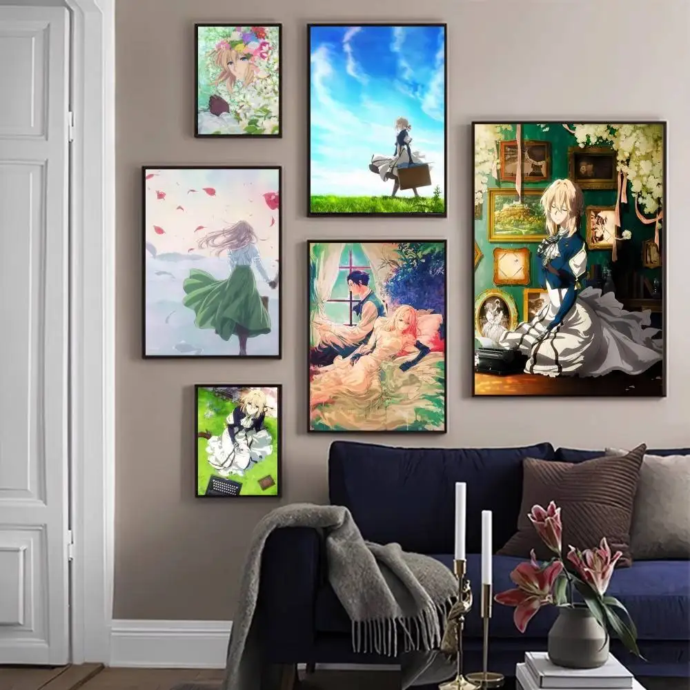 Anime Violet Evergarden Vintage Posters Sticky Whitepaper Prints Posters Artwork Posters Wall Stickers