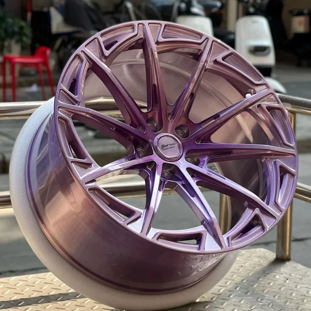 Borui Custom Forged Wheels 20 22 Inch Deep Concave Multi Spoke Electroplated Brushed Purple For BMW For Audi