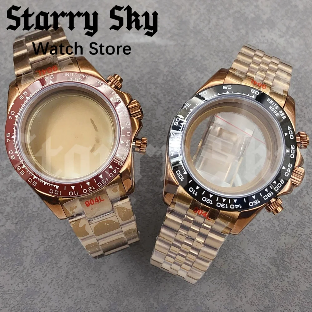 

Starry Sky 39mm Vintage Chronograph Coated Brass Watch Case With Watch Strap Suitable For VK63 Quartz Movement Watch Accessories