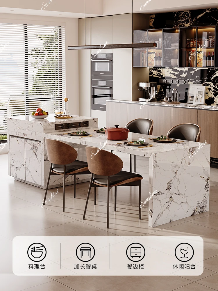 Slate telescopic island, dining table, integrated home kitchen, high-end multi-functional guide table