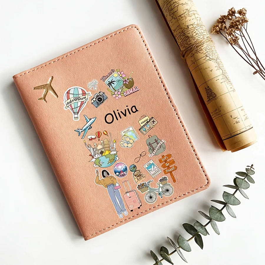1pc Customizable Name Text Fashion Passport Holder, Cartoon Pattern Design, Flip-Open Style for Easy Use, Travel Essential