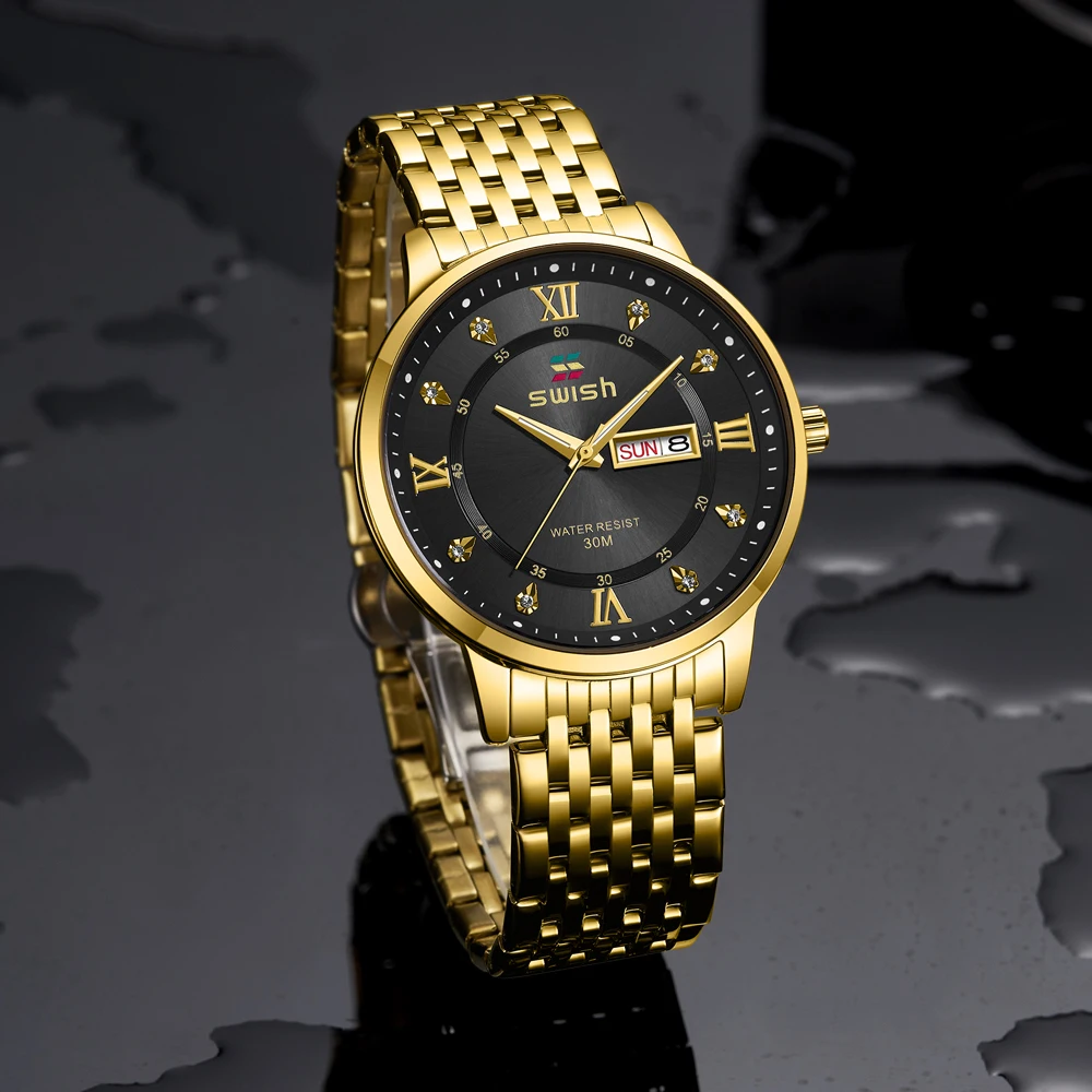 Gold Quartz Watch for Men Luxury Calendar Business Steel Retro Wristwatch Classic Montre Homme Men's Sport Watches Waterproof