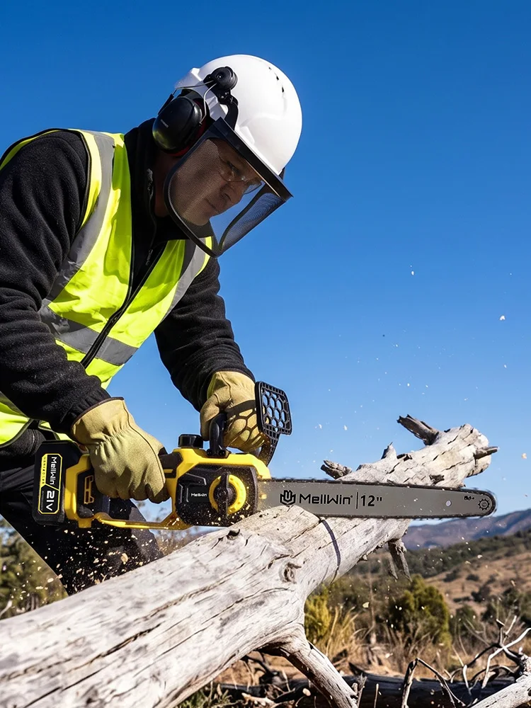 MELLWIN 12-Zoll Bürstenlose Elektrische Kettensäge Tragbare Hochgeschwindigkeitssäge Garten-Holzschneidesäge für Makita 18V Akku