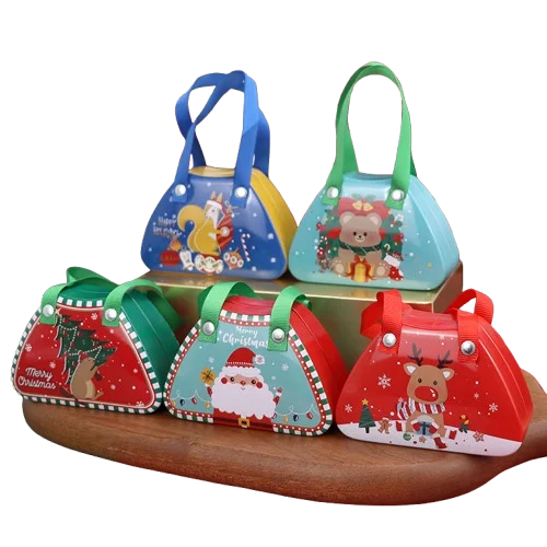 Christmas Tinplate Suitcase Candy Box With Handle Handheld Sweets Tins Portable Candies Holder Sugar Storage Container Xmas Gift