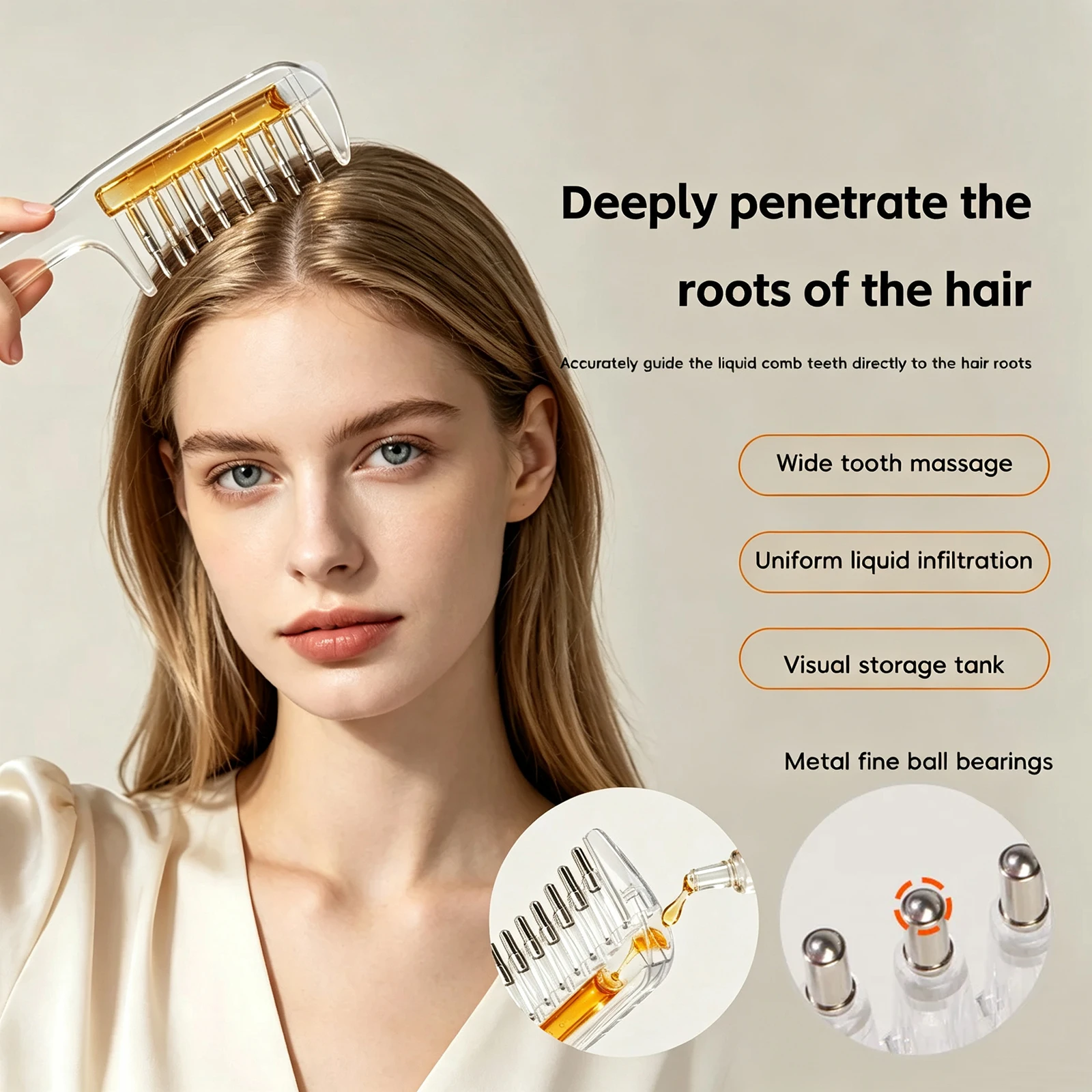 Essential Oil Applicator Massage Comb,Built-In Liquid Reservoir,Rolling Metal Teeth,Hair Treatment Dosing Comb,Hair/Beard Care