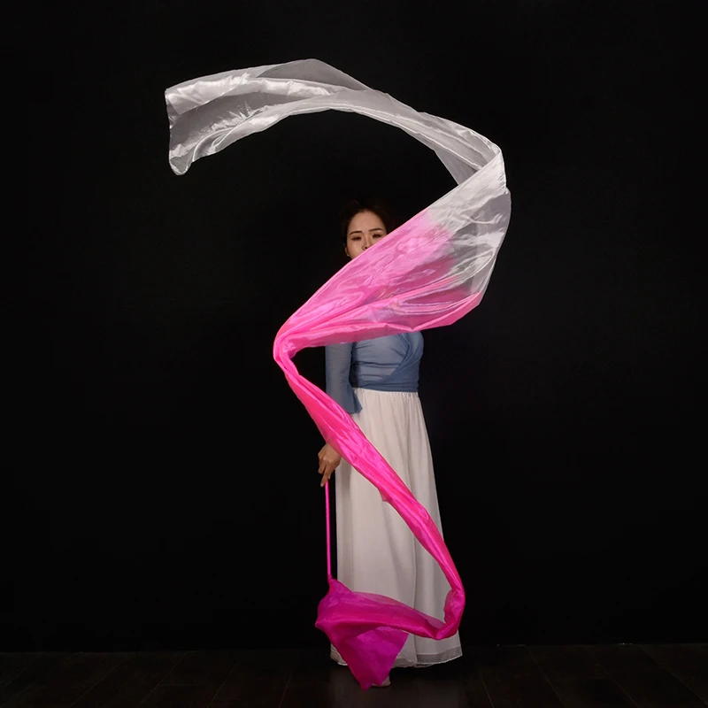 45*400cm Women Gradient Color Square Dance Belly Dance Practice Imitation Silk Streamer With Stick Chinese Style Flowy Ribbon