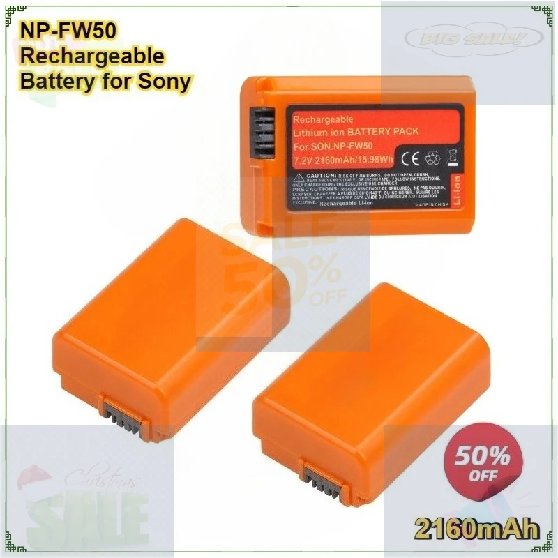 

2160mAh NP-FW50 NPFW50 Rechargeable Battery for Sony A6000 A6400 A6500 A6300 A7 A7II A7RII A7SII A7S A7S2 A7R2 A7R A500 A55