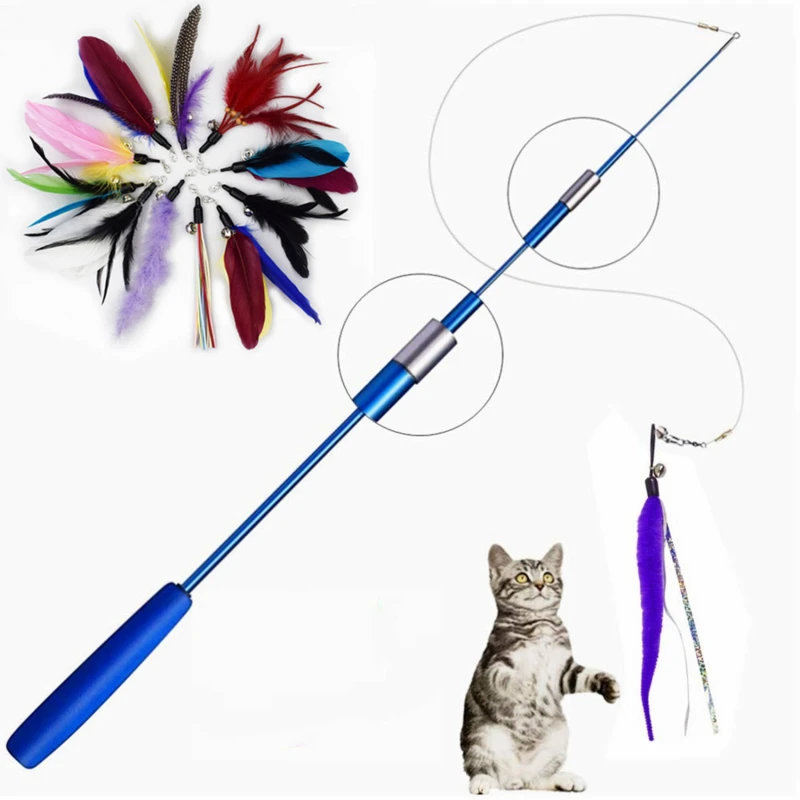 Cat Teaser Wands Three-section Telescopic Fishing Pole Wand Kitten Funny Catcher Teaser Stick Rod Interactive Stick Teaser Toys