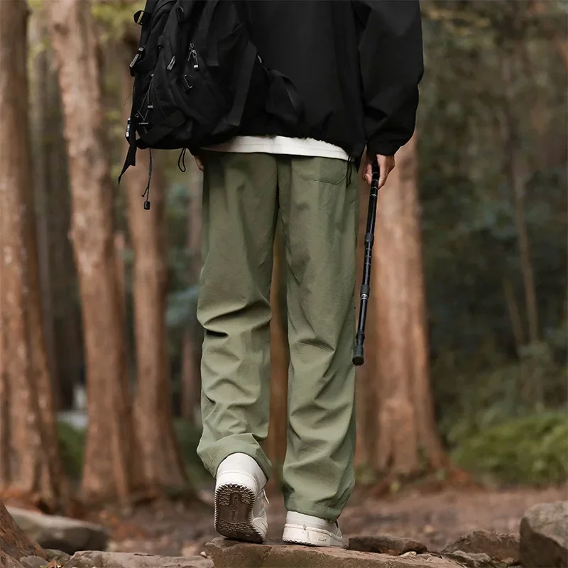 النمط الأمريكي خمر أزياء الرجال الرباط عارضة العصرية بلون واسعة الساق مستقيم الحرير الجليد البضائع السراويل الذكور السراويل #4