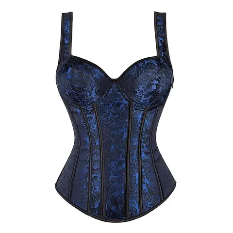 Sexy Women Corset with Straps Black Overbust Corset Plus Size Floral Jacquard Corsets Zipper Top Gothic Steampunk Corset Bustier