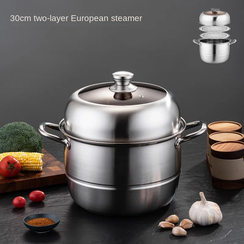 Stainless Steel Large Capacity Household Thickened Double-layer European Style Steamer Multi-layer Double Ear Steamer Soup Pot