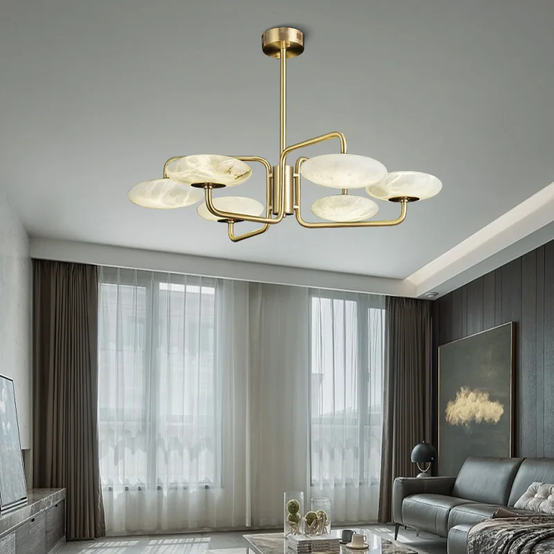 Marble Ball Ceiling Chandelier Nordic Round Alabaster Bedroom Chandelier Brass Gold Pendant Lighting For Dining Living Room