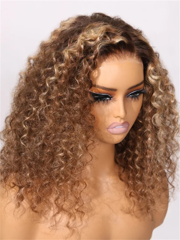 Unice Pre Cut Pre Bleached 7x5 Lace Closure Wig Brown Highlight  Bouncy Curly Wigs 100% Human Hair Glueless Wig Ready Wo Wear