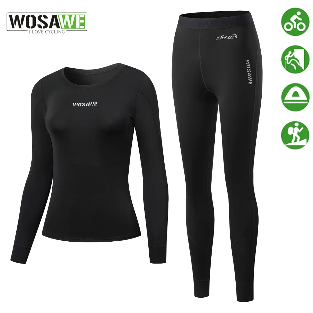 WOSAWE Women Cycling Underwear Quick Dry Base Layer Long Johns Set Compression Tracksuit Tights Set Snowboarding Tops and Pants
