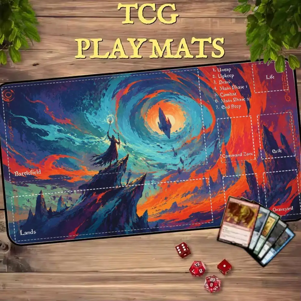 Cosmic Swirl Wizard Frog Dark Beast Fantasy Art TCG Playmat 35X60CM Magic Card Duel Mat Non-Slip Stitched Edge Large Table Pad