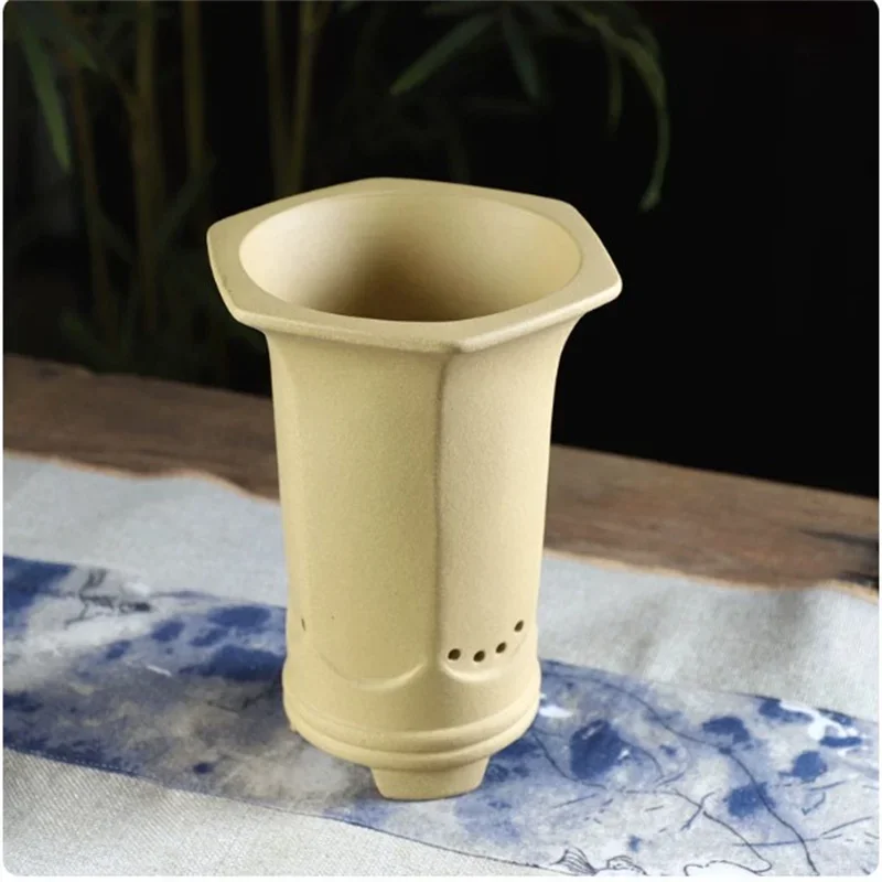 Hexagon Cascade Ceramic Bonsai Pot,Cymbidium Pot,Purple sand,Four Color,Flower Planting Vase,Small Cascade pot,Home deocration