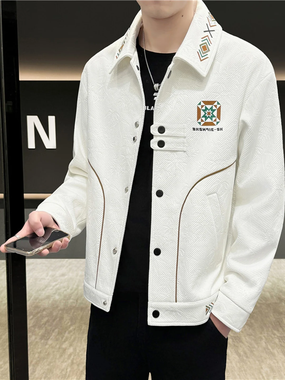 

Casual Sle Men's Jaet Turn-down Collar Workwear Outerwear Polyester Fiber Windproof Regular Sve Length Long Sve