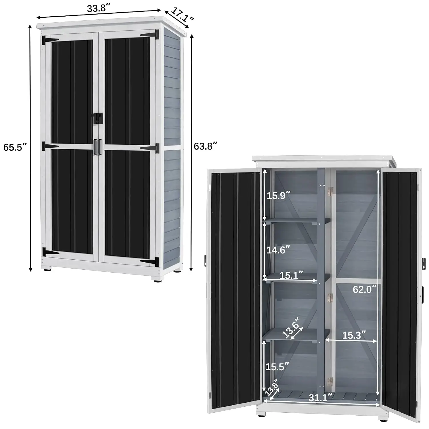 Outdoor Storage Cabinet Wood Metal Garden Shed Tall Tool Organizer, Customized - view 5