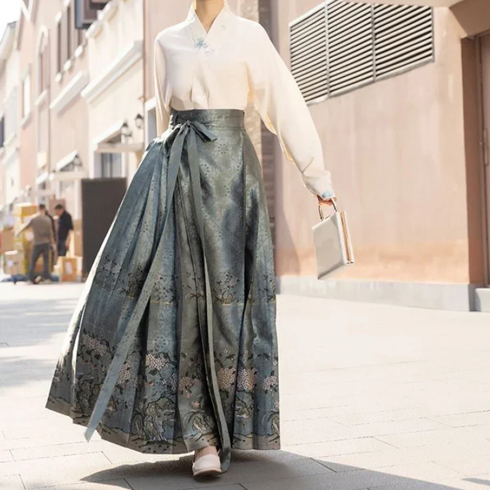 

New Stylish Daily Leisure Horse-face Skirt Improved Hanfu Adjustable Waist Chinese Style Lace-up National Style