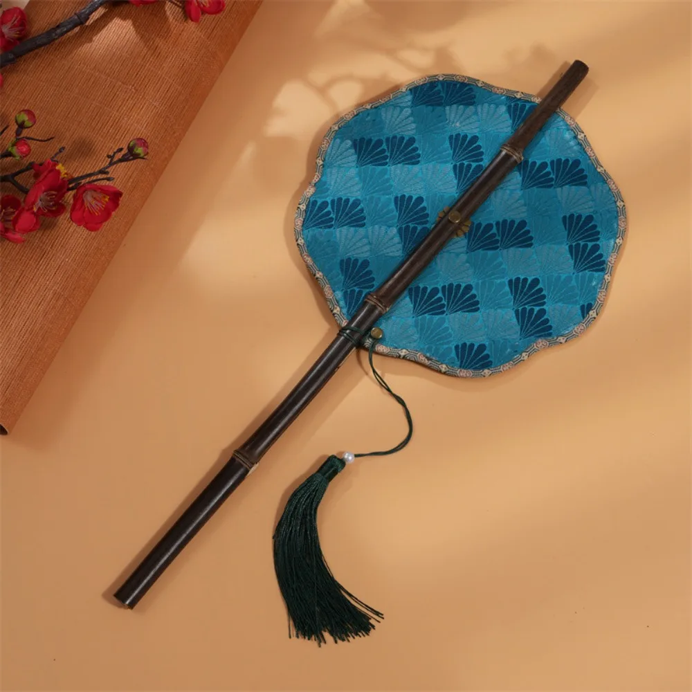 Retro Chinese Bamboo Waist Fan Portable Rollable Rotatable Decorative Long Handle Hanging Fans Shooting Performance Props Gifts