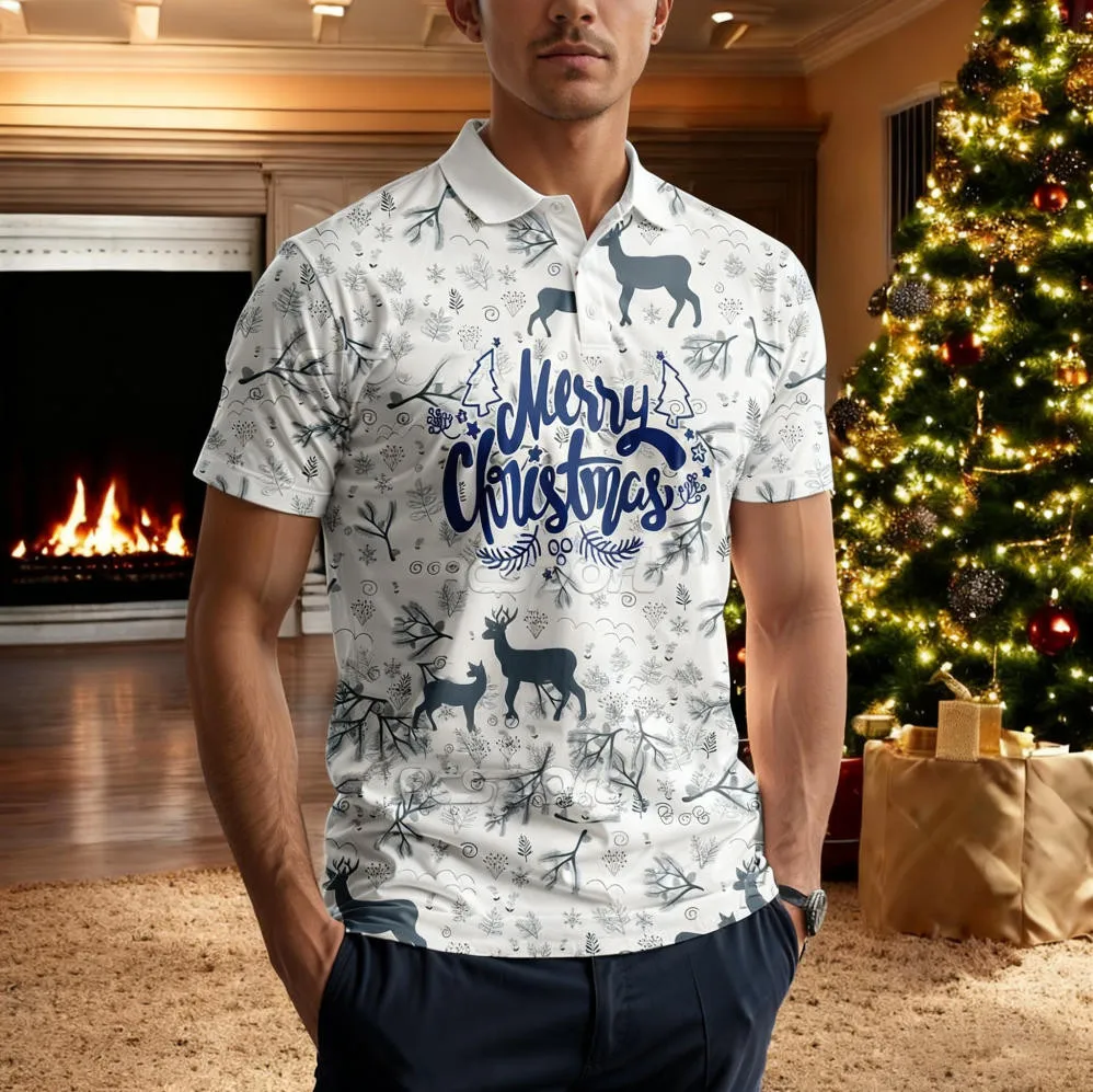 قميص بولو بتصميم مطبوع جديد لعيد الميلاد لعام 2026 قميص بولو بياقة وأزرار لأعلى للبالغين والأطفال، بولو مصعد بالكامل #1