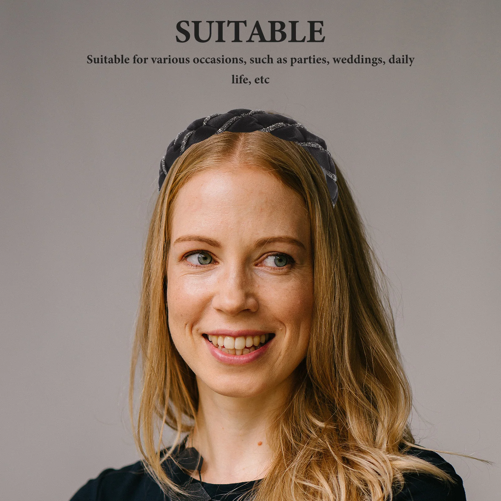 

Braided Rhinestone Water Drill Headband Thin Non-Slip Elegant Hairband for Women Wedding Party Daily Fashion Accessory