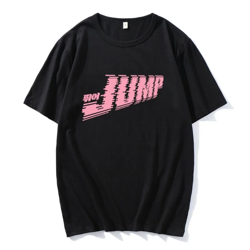 

Fashion Black and Pink Jump Single Print T-shirt Korean Girls Band Tshirts Unisex Streetwear Casual Loose Short Sleeve T Shirts