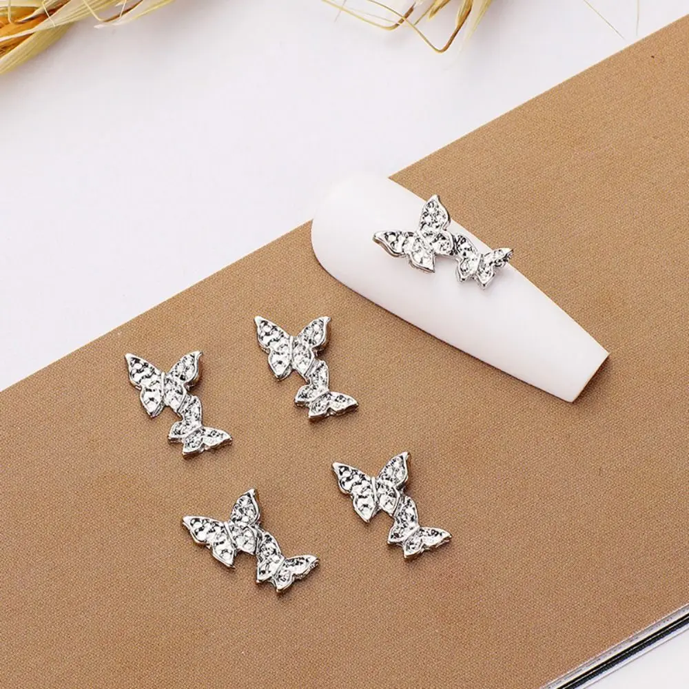 10pcs/bag Butterfly Nail Art Decoration 3D Silver Sweet Nail Rhinestone Crystal Ins Nail Art Ornament Women