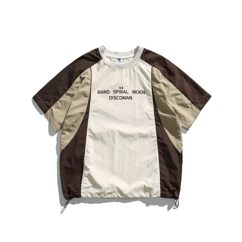 سريعة الجافة فضفاضة تناسب الصيف اللون حجب قصيرة الأكمام الأزرق تي شيرت غير رسمي الرجال رقيقة INS العصرية الأعلى الشارع نمط طاقم الرقبة المحملة