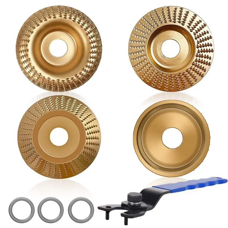 AC88-5PCS Flat Arc Oblique Parallel Grinding Wheels& Adjustable Wrench–Wood Carving Disc Set For 4