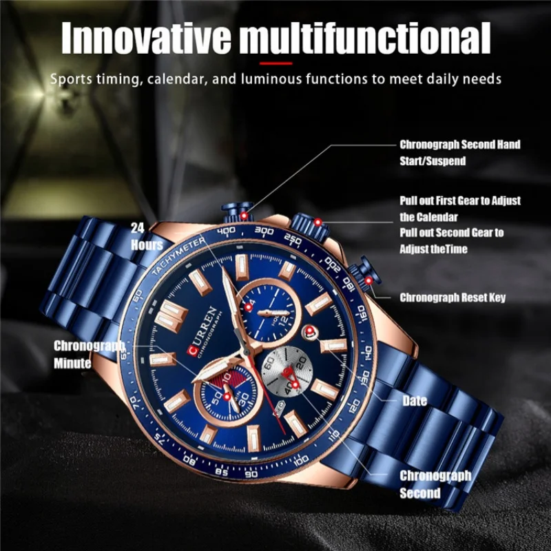 كورين-ساعة يد رجالية ، علامة تجارية ، كوارتز ، بتقويم ، كرونوغراف ، مقاومة للماء ، مضيئة ، كاجوال ، موضة ، أو