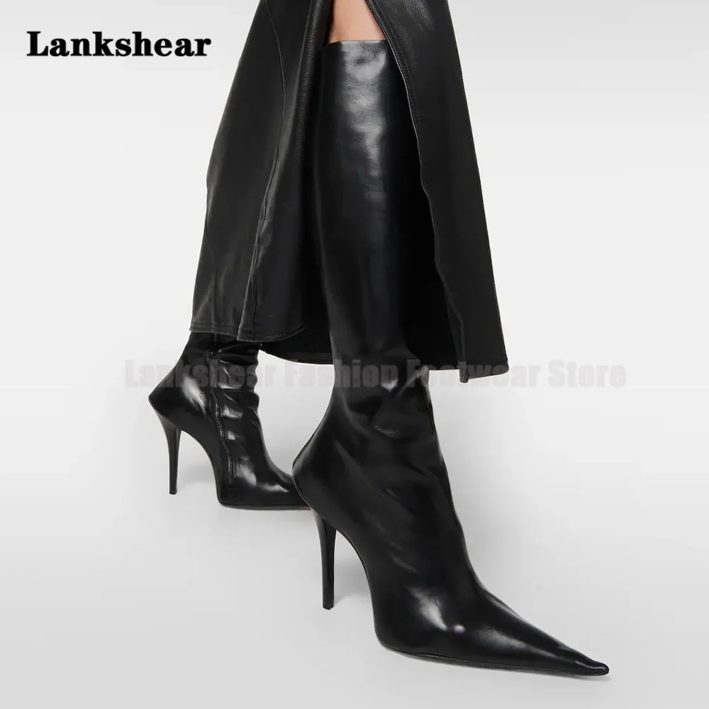 

Black Pointy Toe Side Zipper Knight Boots for Women Walk New Stiletto Heels Fashion Thigh-High Boots Fashion Show New Boots