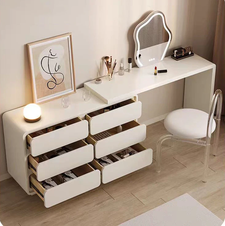 Minimalist Modern Cream Style Dressing Table for Small Apartment Bedrooms  Glass Table Top Dresser Table Bedroom Makeup