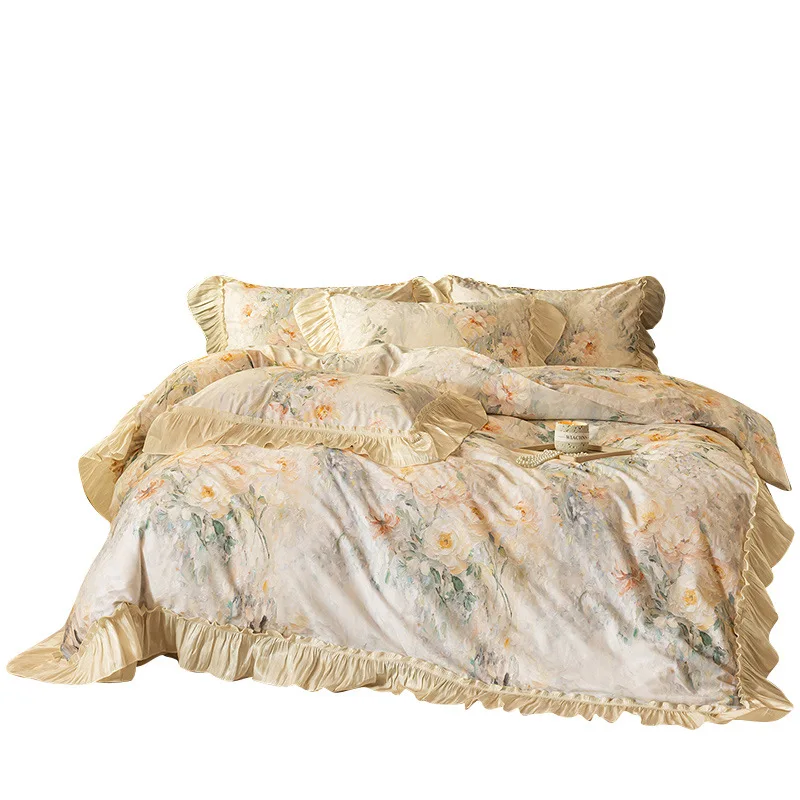 

French lace girl princess thickened cotton polished four-piece set