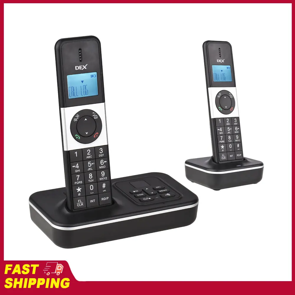 Machine Caller ID/Call Waiting 2-Handset Cordless Phone with Answering 1.6 inch LCD 3 Lines Screen Display Rechargeable for Home
