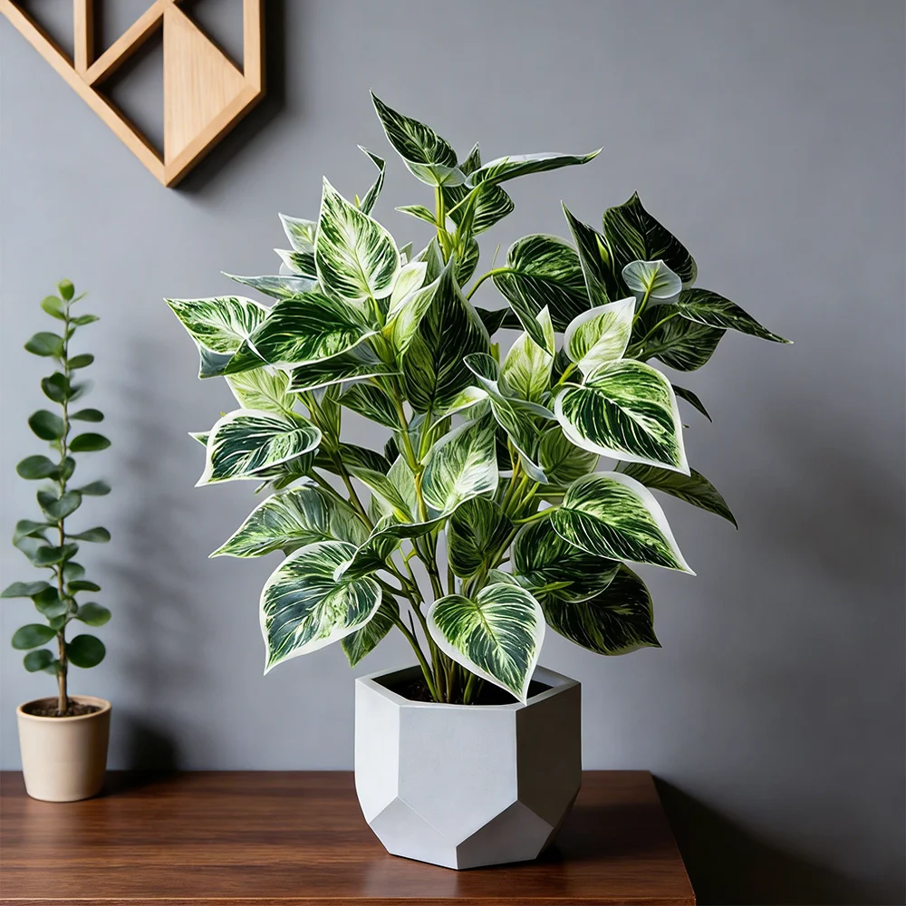 38cm Künstliche Scindapsus-Pflanzen Bouquet Künstlicher Eukalyptus Falsche Maranta-Blätter Plastikblätter Künstliche Grünpflanze für Heimdekoration – Detail 4
