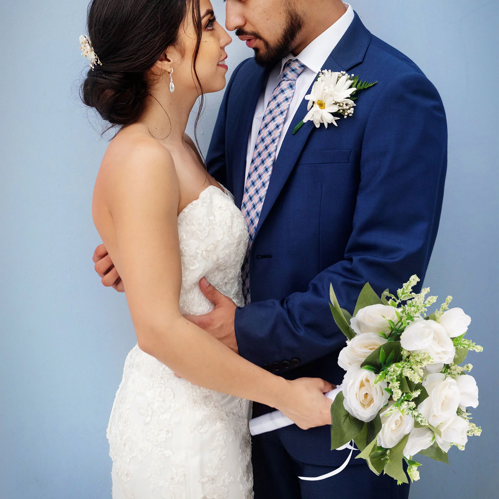 Bouquet da damigella d'onore Fiori finti da sposa Decorazioni di nozze invernali Artificiale bianco per