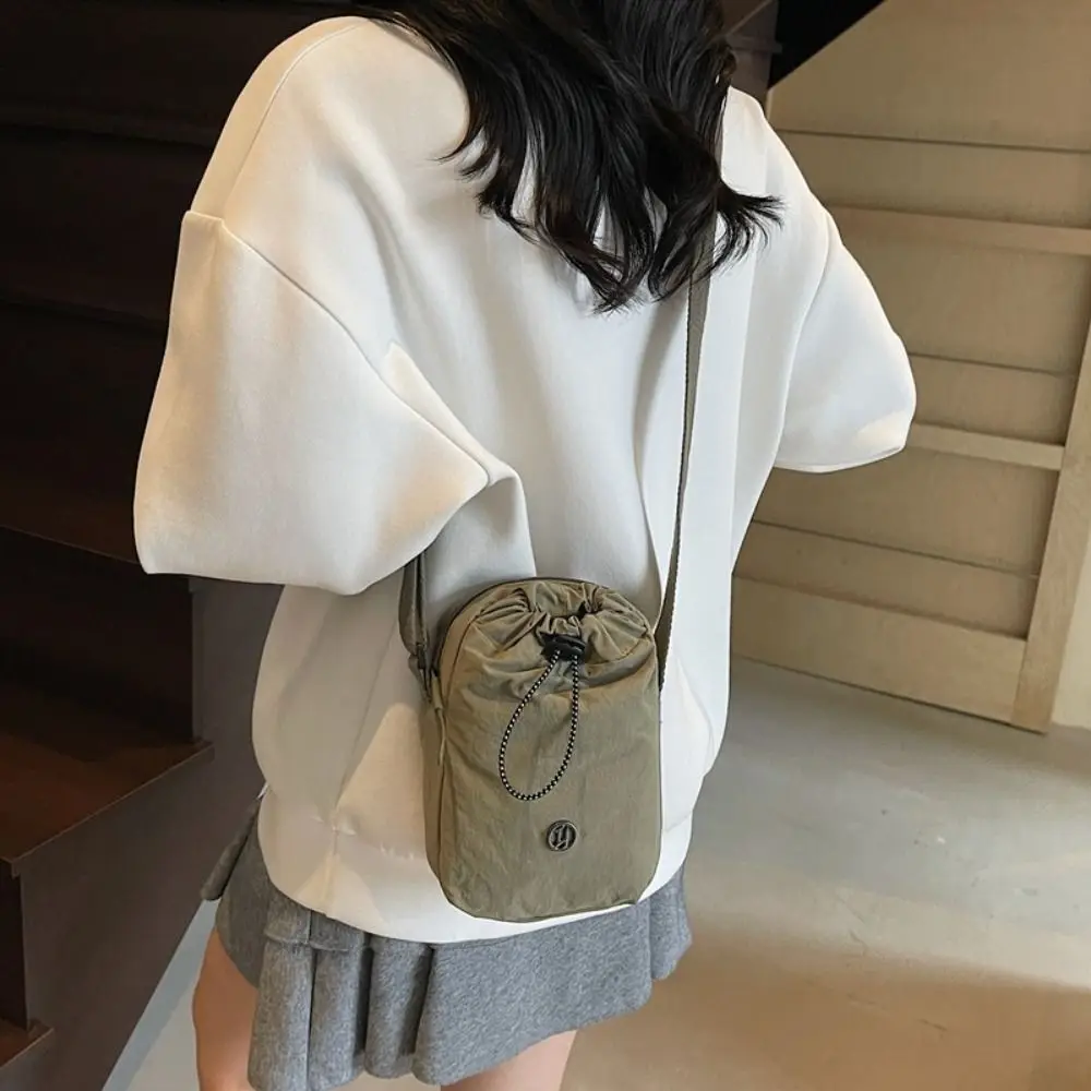 Nylon Rope Nylon Shoulder Bag Coin Pouch Casual Drawstring Crossbody Bag Korean Style Solid Color Mobile Phone Bag Daily