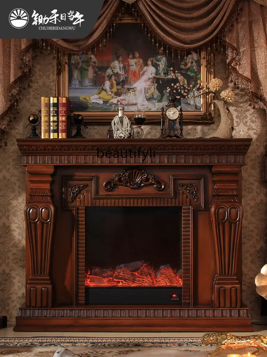 S132 Mid-Ancient Fireplace Curio Cabinet Electronic Simulation Flame Heating Mantel European-Style Sitting Room Cabinet